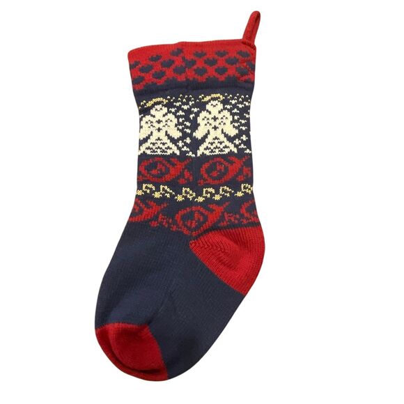 Vintage Knit Wool Stocking by Tungey Wood Wool Designs 17” Angles Red Blue Gold - Picture 3 of 7